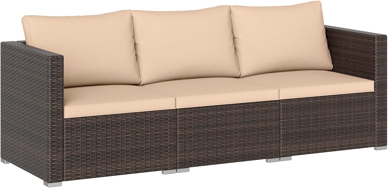 Tangkula 3 Pieces Patio Sectional Sofa Set with Soft Cushions