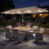 Tangkula 8 Pieces Rattan Outdoor Dining Set with 13Ft Solar Patio Umbrella