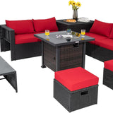 Tangkula 9 Pieces Patio Furniture Set with 32” Fire Pit Table, 50,000 BTU Square Propane Fire Pit