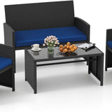 Tangkula 4 Pieces Patio Furniture Set with Tempered Glass Tabletop and Removable Cushion