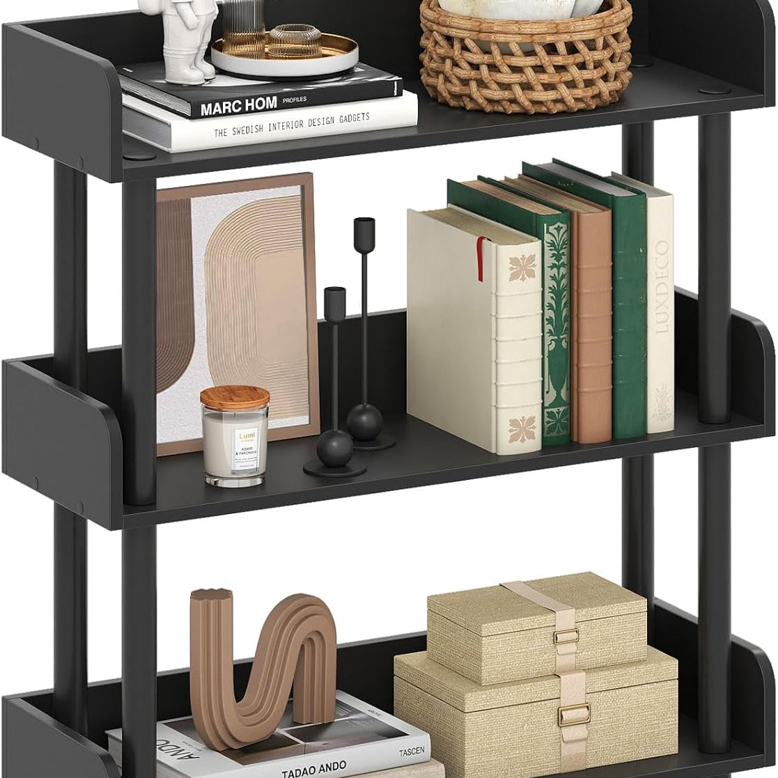 Tangkula 3-Tier Bookshelf Multipurpose Wood Standing Display Rack with Back and Side Panels