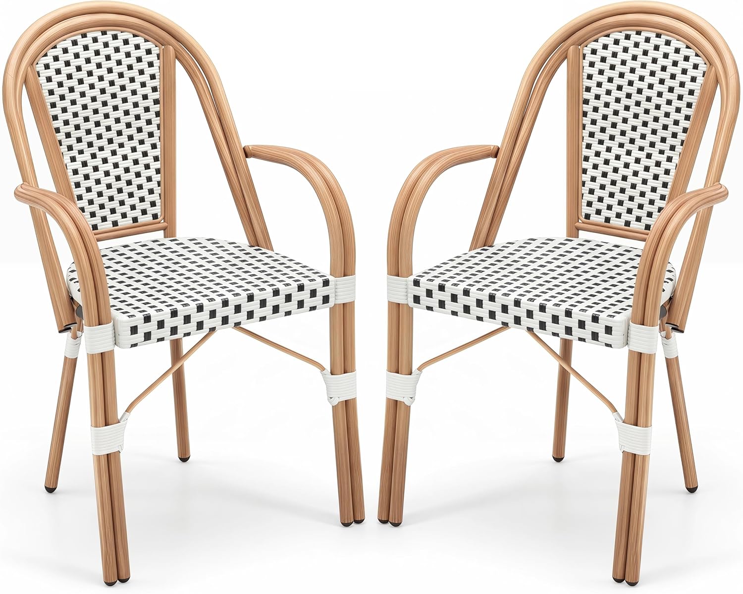 Tangkula Outdoor French Bistro Chairs | Hand-Woven PE Wicker Patio Chairs (2/4)