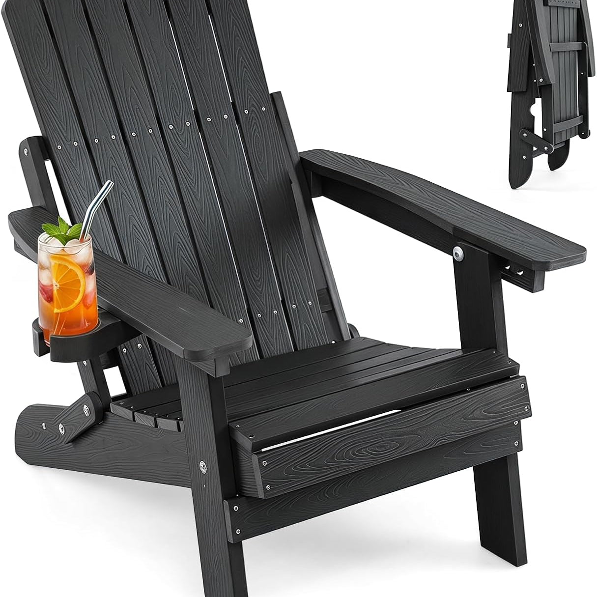 Tangkula Folding HIPS Outdoor Adirondack Chair w/5-Level Backrest (1/2/4)