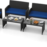 Tangkula 4 Pieces Patio Furniture Set with Tempered Glass Tabletop and Removable Cushion