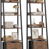 Tangkula 5-Tier Narrow Ladder Bookshelf with Fabric Drawer (1/2)
