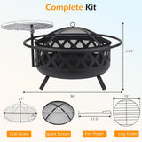 Tangkula Outdoor Round Wood Burning Fire Pit with Adjustable & Rotatable Grill Grate