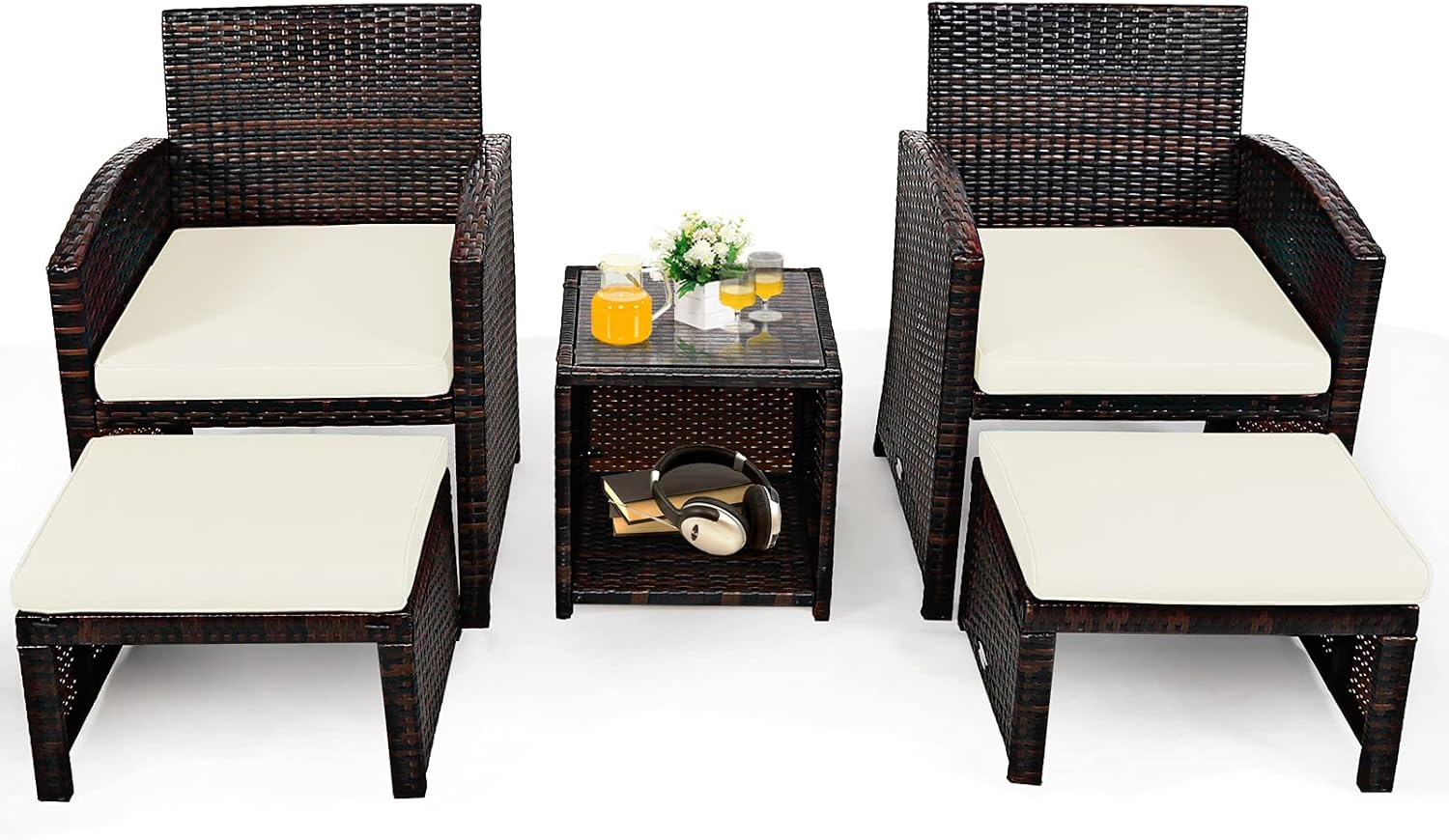 Tangkula 5 Pieces Patio Rattan Furniture Set, Outdoor Conversation Set