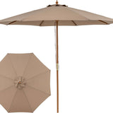 Tangkula 9 FT Patio Umbrella | Outdoor Table Market Umbrella with 8 Wooden Ribs