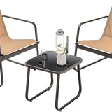 Tangkula 3 Pieces Patio Conversation Set, Outdoor Metal Chair & Table Set, Breathable Fabric & Tempered Glass Tabletop