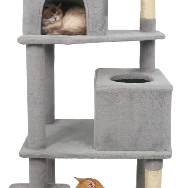 Tangkula Multi-level Cat Tree Modern Cat Tower with Upholstered Perch and 2 Cat Condo