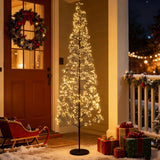5/6/7 FT Lighted Alpine Tree for Christmas, Pre-lit Artificial Cedar Tree with Weighted Base