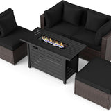 Tangkula 5 Piece Patio Rattan Sectional Sofa Set with 60,000 BTU Firepit Table