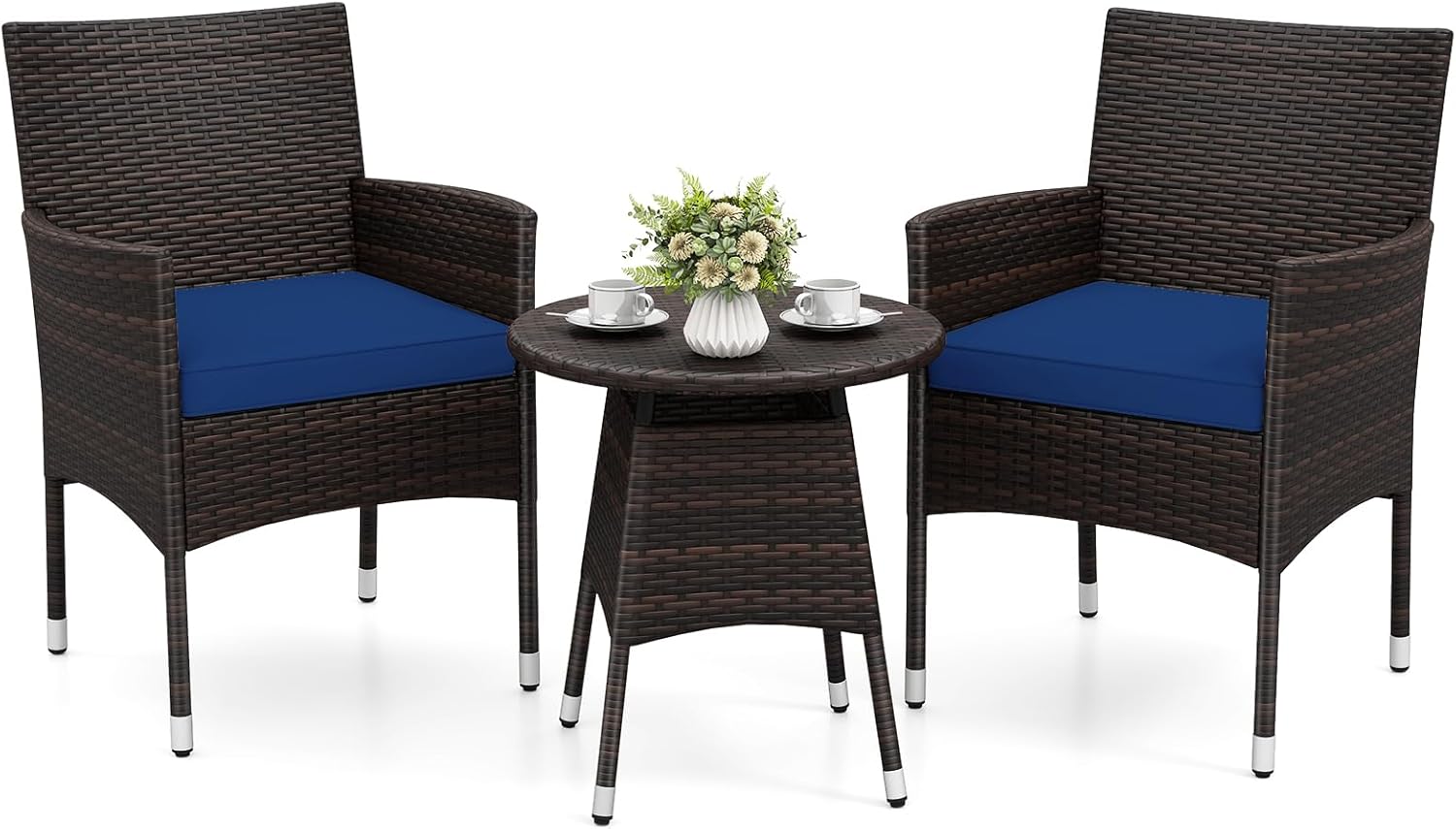 Tangkula 3 Piece Patio Furniture Set | Hand-Woven PE Wicker Conversation Set