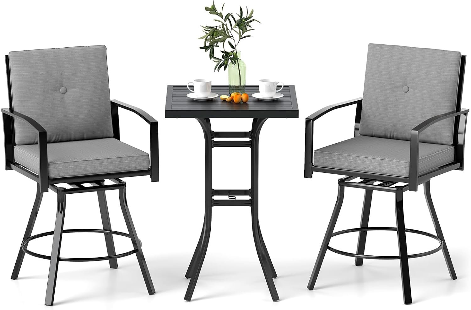 Tangkula 3 Pieces Patio Swivel Bar Set