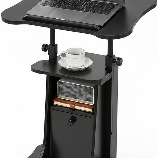 Tangkula Height Adjustable Laptop Table with Tilting Tabletop & Storage Shelves
