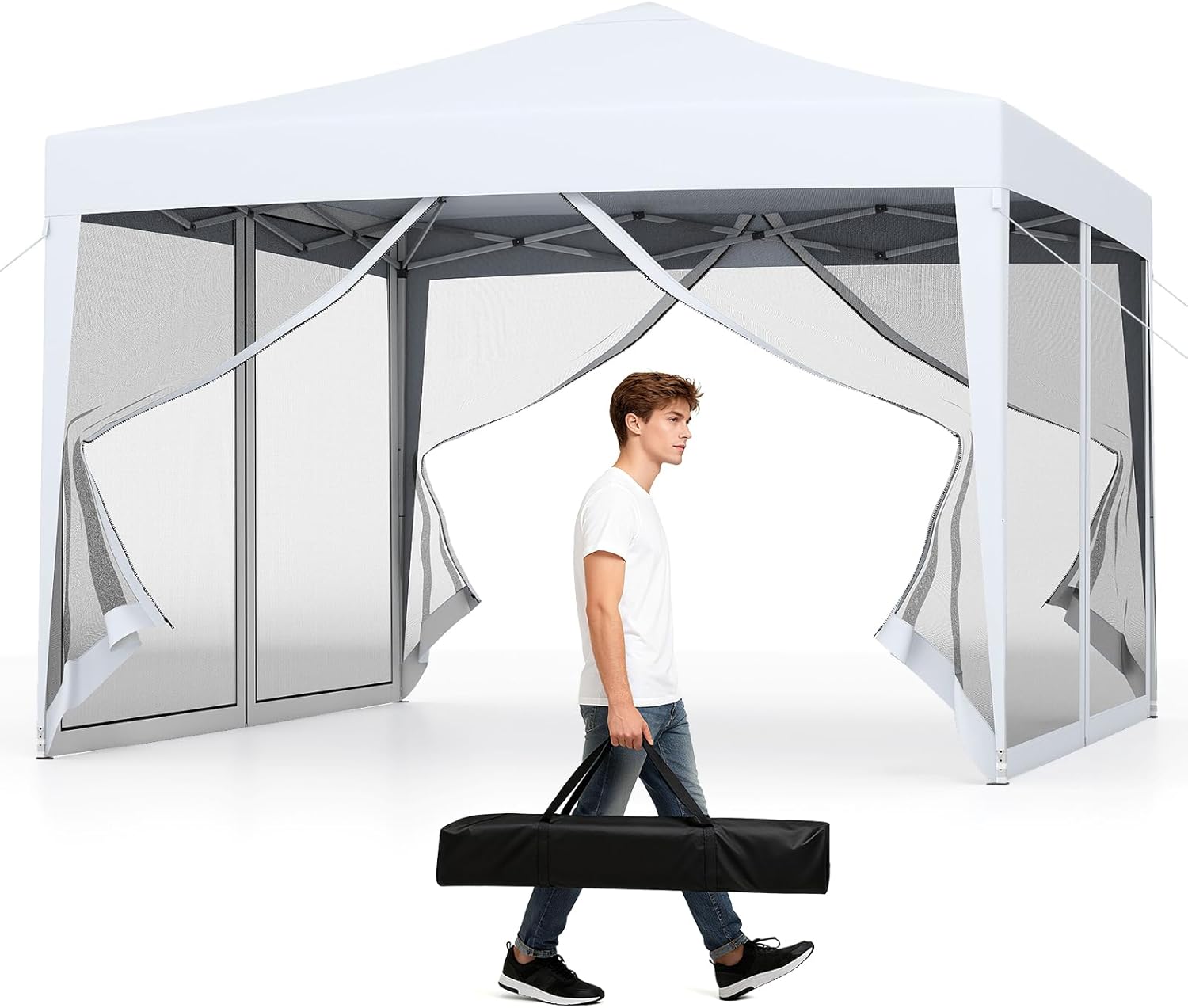 10x10 ft Pop-Up Canopy Tent w/ Netting, Outdoor Canopy Tent with Carry Bag