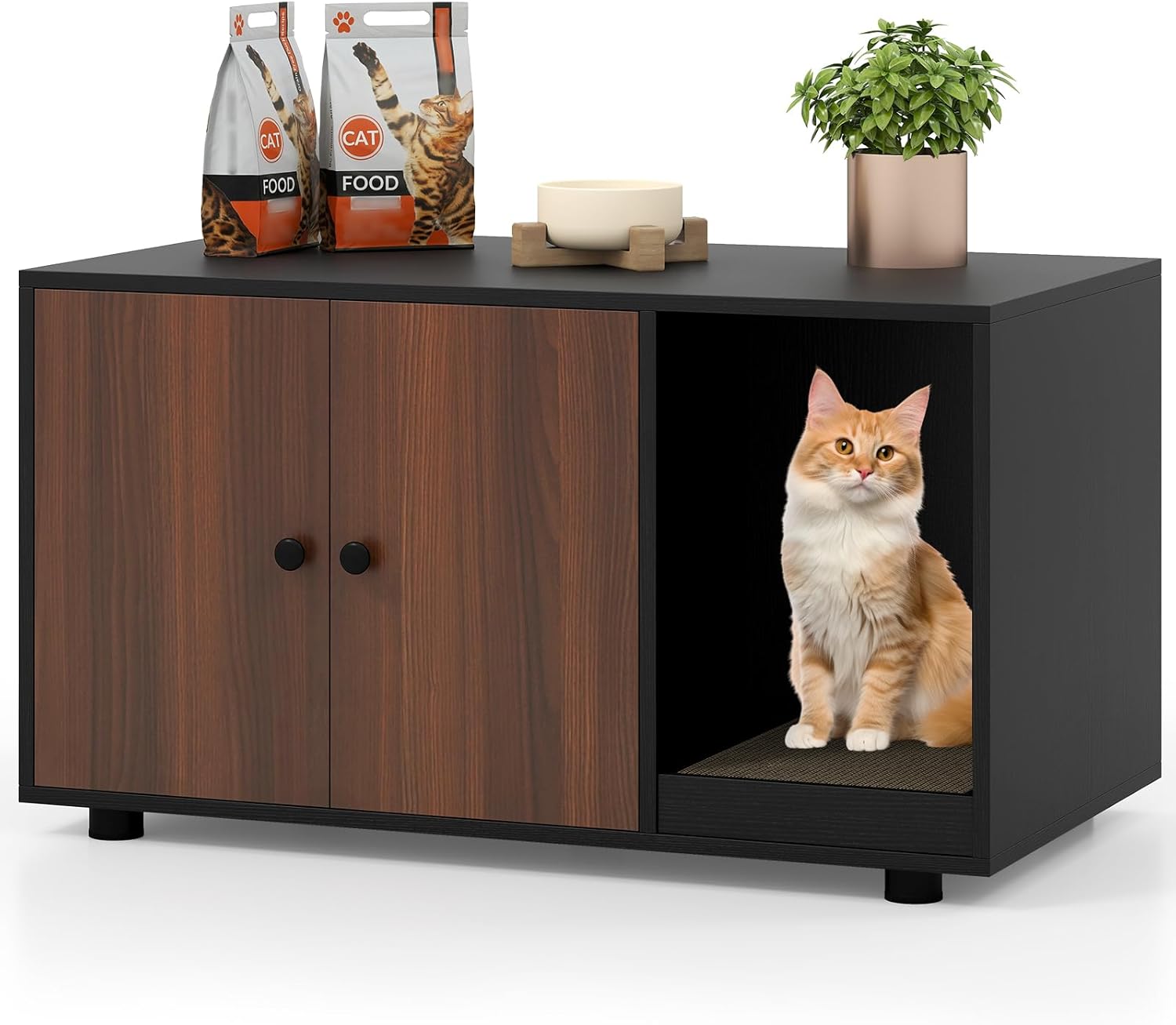 Tangkula Cat Litter Box Enclosure | Hidden Litter Box Furniture with Scratching Board