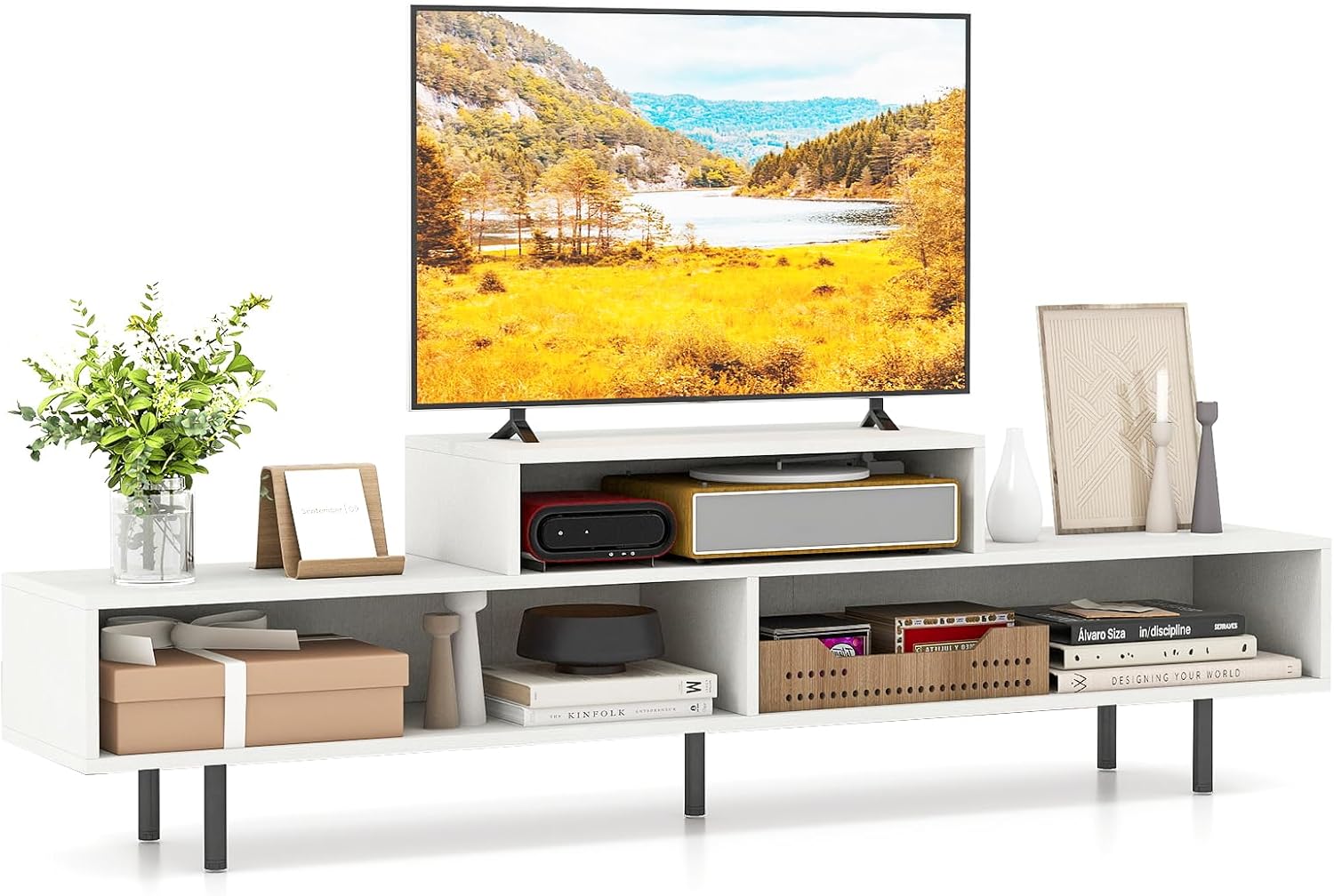 Tangkula 3 Cubby TV Stand for TVs up to 70"
