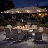 Tangkula 8 Pieces Rattan Outdoor Dining Set with 13Ft Solar Patio Umbrella