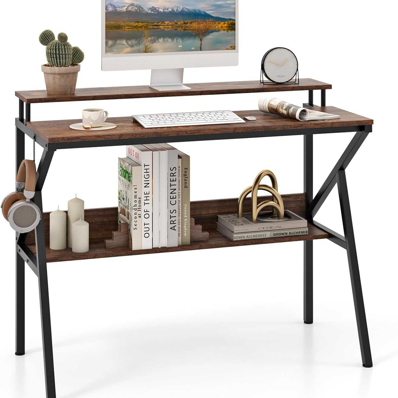 Tangkula 2 Tier Computer Desk with Monitor Stand