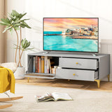 Tangkula Gray TV Stand for 55-Inch TV, 47.5” TV Console Table with Drawers