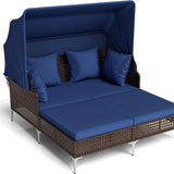 Tangkula Outdoor Rattan Double Daybed with Retractable Canopy