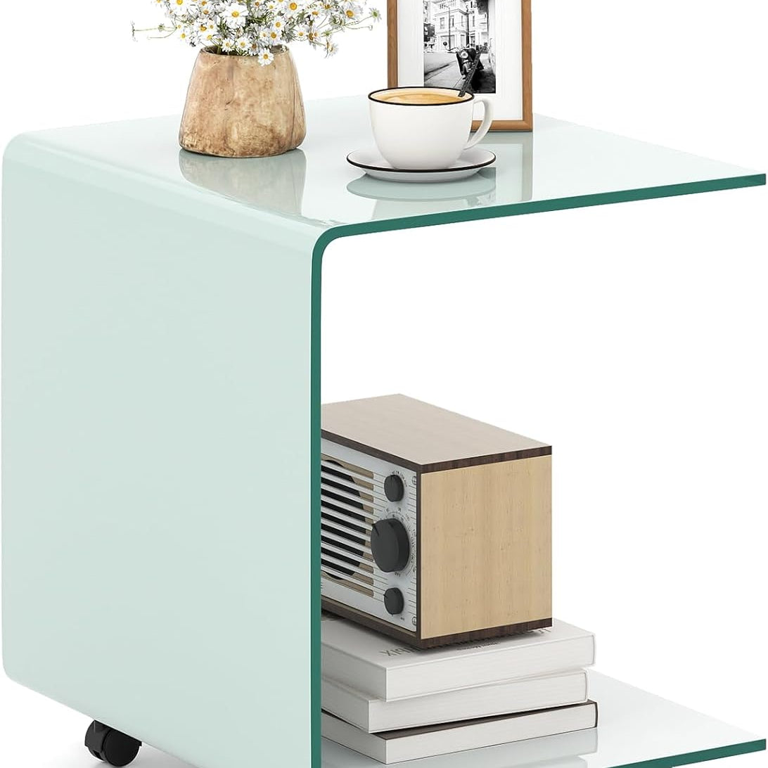 Tangkula Modern C-Shaped Tempered Glass Side Table