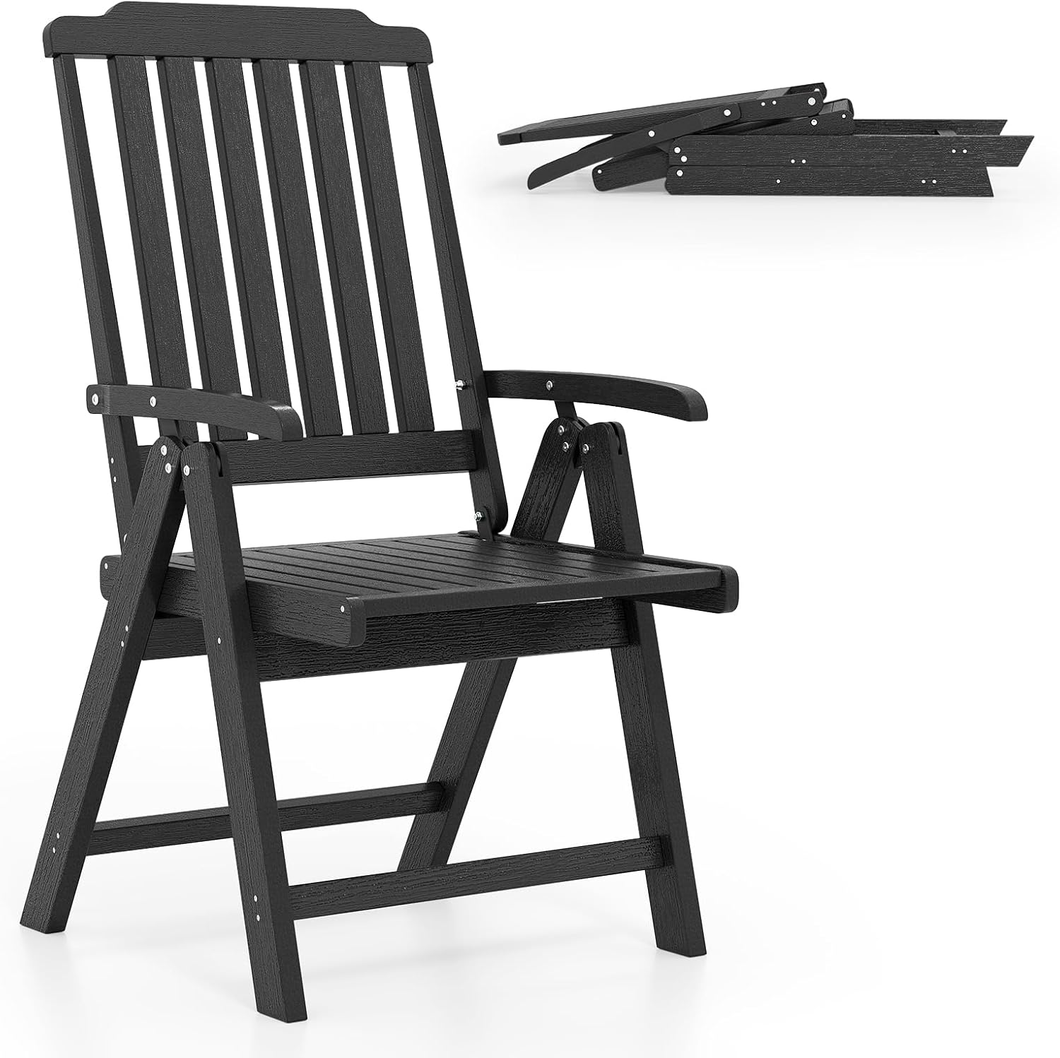 Tangkula Foldable Patio Chair All-Weather HDPE Outdoor Dining Chair with Armrest