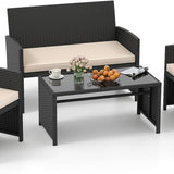 Tangkula 4 Pieces Patio Furniture Set with Tempered Glass Tabletop and Removable Cushion