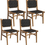 Tangkula Teak Wood Outdoor Dining Chair with Hand-Woven Strap Backrest & Seat (1/2/4)