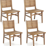 Tangkula Teak Wood Solid Wood Armless Patio Chairs with Slatted Backrest & Seat (1/2/4)