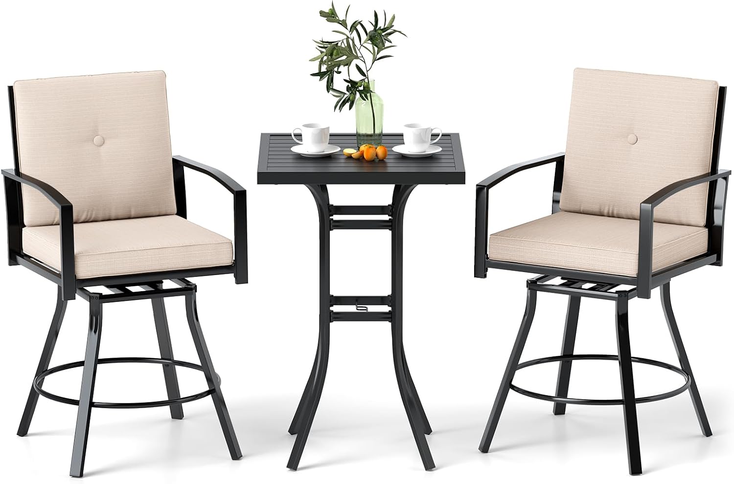 Tangkula 3 Pieces Patio Swivel Bar Set