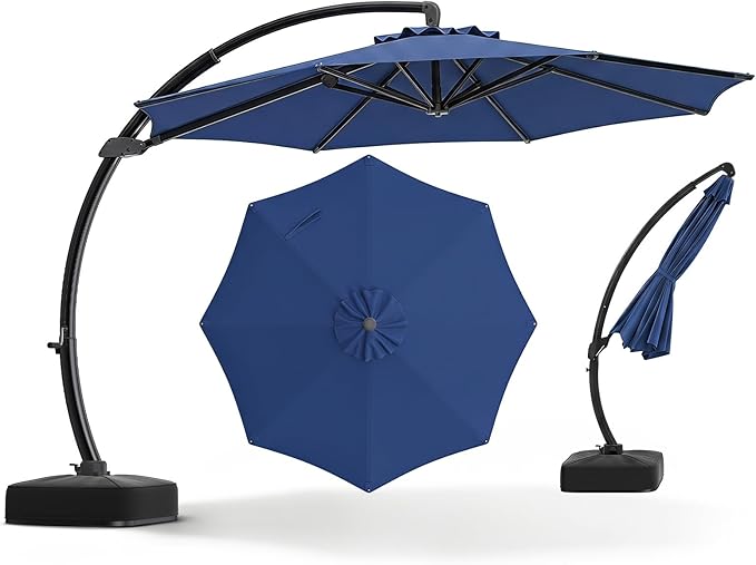 Tangkula 11FT Large Curved Round Cantilever Offset Patio Umbrella with Base Included
