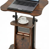 Tangkula Height Adjustable Laptop Table with Tilting Tabletop & Storage Shelves