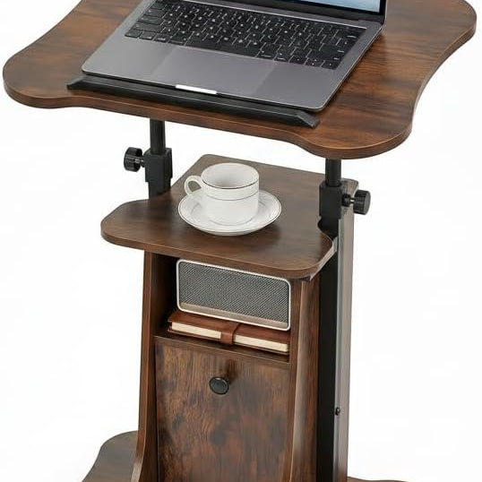Tangkula Height Adjustable Laptop Table with Tilting Tabletop & Storage Shelves