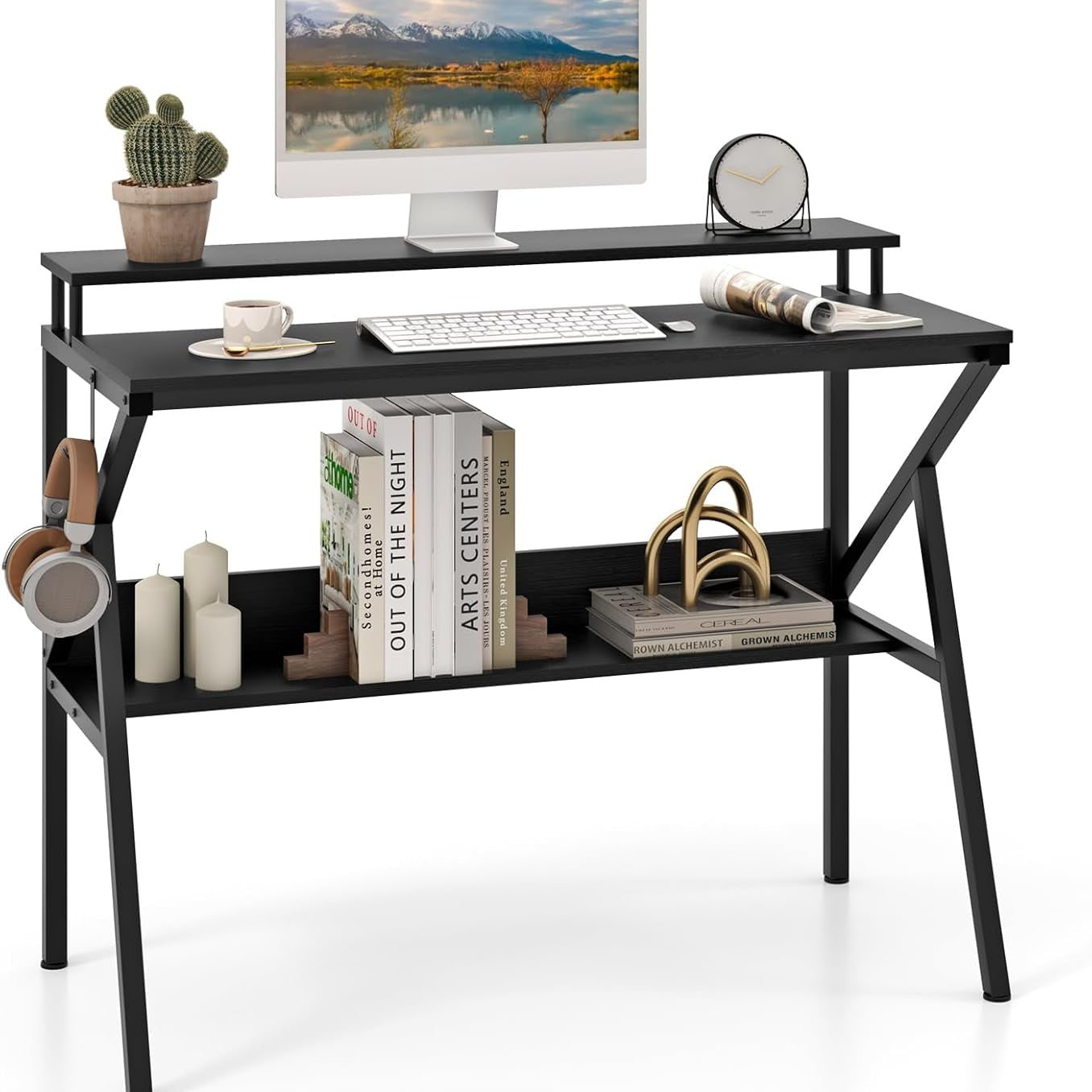 Tangkula 2 Tier Computer Desk with Monitor Stand