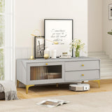 Tangkula Gray TV Stand for 55-Inch TV, 47.5” TV Console Table with Drawers