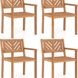 Tangkula Acacia Wood Patio Dining Chairs Set of 2/4 Heavy-Duty Wooden Armchairs for Porch