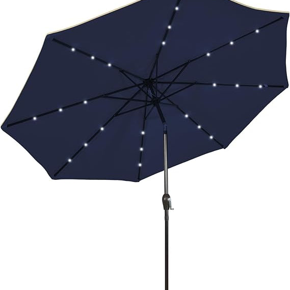 9FT Solar Powered LED Lighted Patio Umbrella, Umbrella with Tilt and Crank