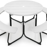 Tangkula 8 Person Picnic Table, Outdoor Round Picnic Table with 4 Built-in Benches, Umbrella Hole