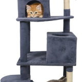 Tangkula Multi-level Cat Tree Modern Cat Tower with Upholstered Perch and 2 Cat Condo