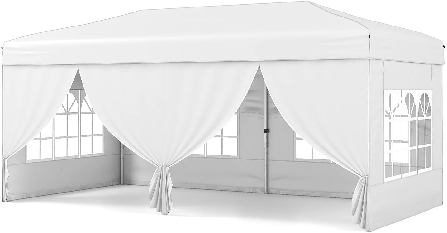 Tangkula 10x20 FT Pop Up Canopy with Center Lock UPF50+ Outdoor Tent with 6 Sidewalls