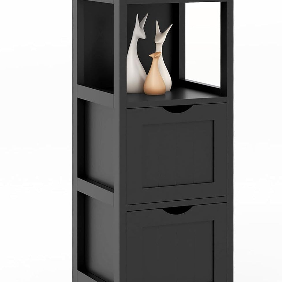 Tangkula Bathroom Storage Cabinet with 2 Drawers, Side Floor Cabinet with 2 Switchable Drawers (White)