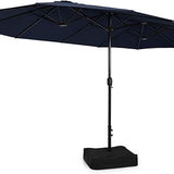 15FT Double-Sided Patio Umbrella with Base, Extra-Large Market Umbrella W/Crank System