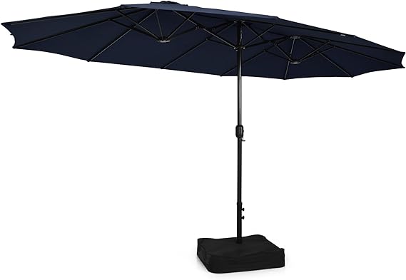 15 ft patio market umbrella with base 15FT Double-Sided Patio Umbrella with Base, Extra-Large Market Umbrella W/Crank System, Navy