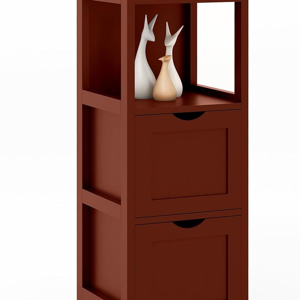 Tangkula Bathroom Storage Cabinet with 2 Drawers, Side Floor Cabinet with 2 Switchable Drawers (White)