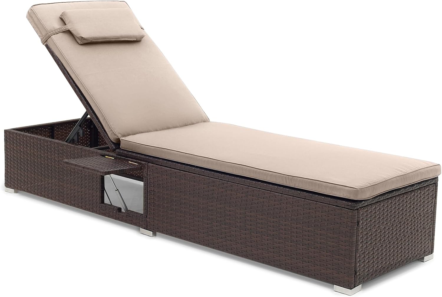 Tangkula Patio Chaise Lounge, Outdoor PE Rattan Lounge Chair w/ 6-Level Backrest
