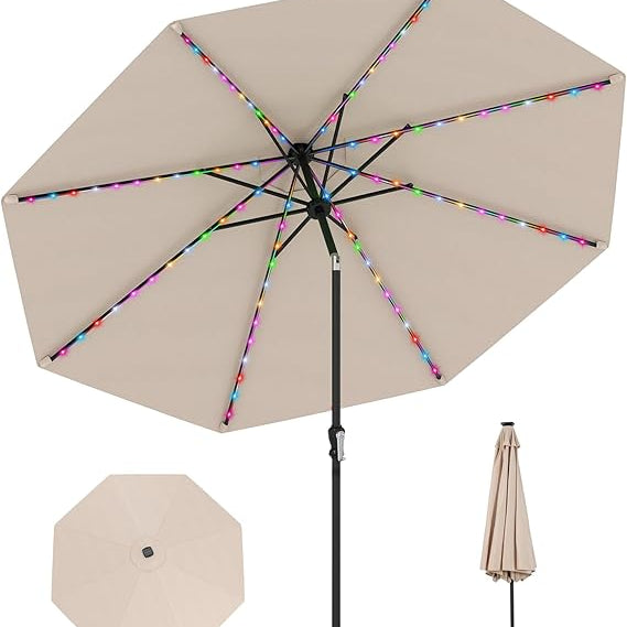 Tangkula 10 FT Solar Patio Umbrella for Backyard Poolside Deck Lawn
