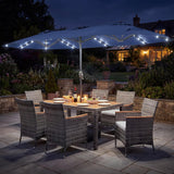 Tangkula 8 Pieces Rattan Outdoor Dining Set with 13Ft Solar Patio Umbrella