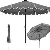 Tangkula 10FT Solar LED Patio Umbrella 2-Tiers Scalloped Outdoor Table Market Umbrella
